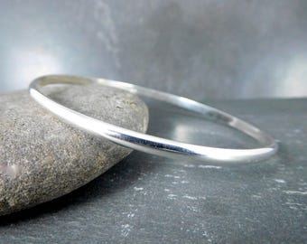 Smooth Sterling Silver Bangle Bracelet,  Half Round 3mm Wide Solid 925 Sterling Silver, Domed Simple Stacking Bracelet, Minimalist Jewelry