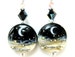 Moon Earrings, Halloween Earrings, Crescent Moon, Celestial Earrings, Moon Jewelry, Solar System, Lampwork Black Ivory White Space  Midnight 