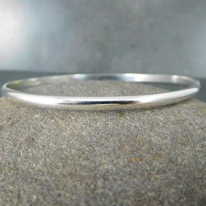 Smooth Sterling Silver Bangle Bracelet, Half Round 3mm Wide Solid 925 Sterling Silver, Domed Simple Stacking Bracelet, Minimalist Jewelry image 2