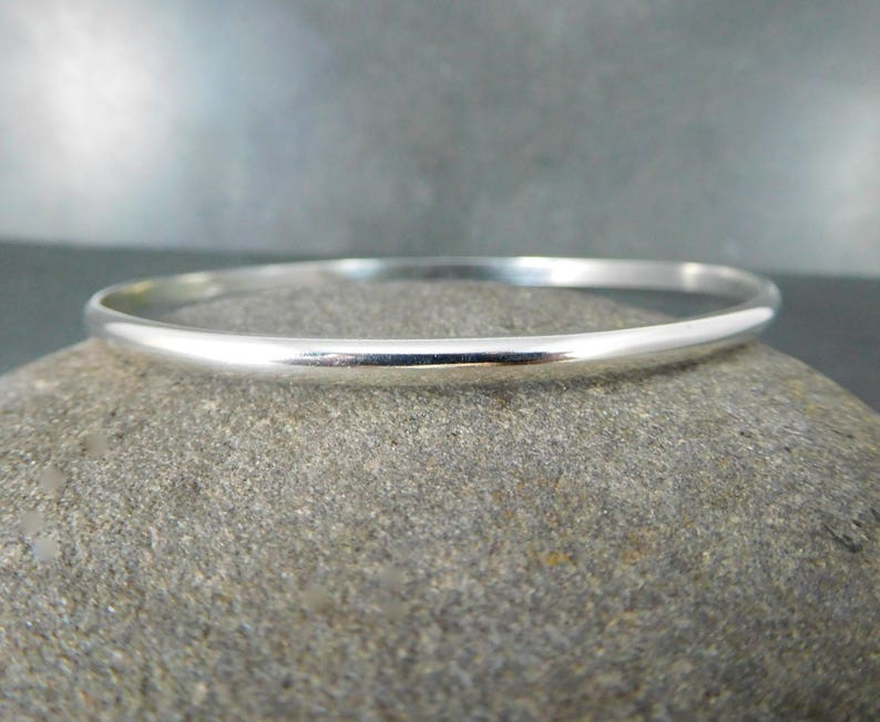 Smooth Sterling Silver Bangle Bracelet, Half Round 3mm Wide Solid 925 Sterling Silver, Domed Simple Stacking Bracelet, Minimalist Jewelry image 2