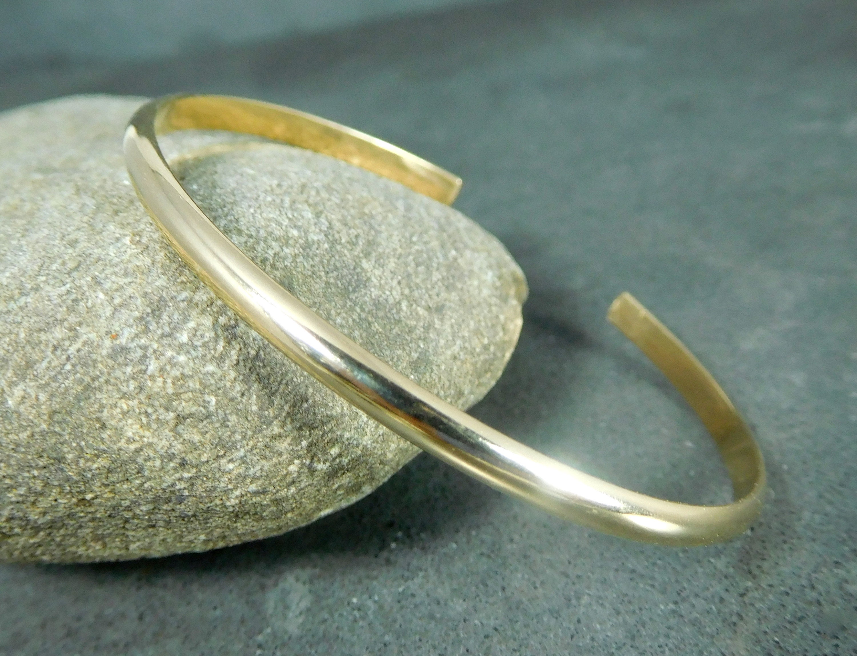 14K Yellow Gold Filled Cuff Bracelet, 3mm Wide Adjustable Open Bangle, Simple Minimalist Delicate Jewelry, 14/20 Goldfill Simple Stacking