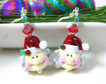 Mrs Claus Earrings, Christmas Earrings, Santa Earrings, Holiday Jewelry, Fun Earrings, Christmas Jewelry, Lampwork Earrings, - Mrs Claus