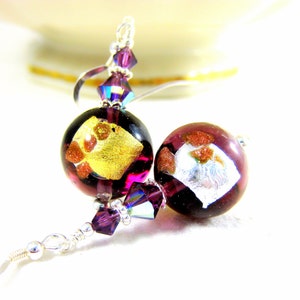 Purple Murano Earrings, Amethyst Glass Earrings, Venetian Murano Earrings, Italian Glass Earrings, Murano Jewelry, Beaded Earrings - Royalty
