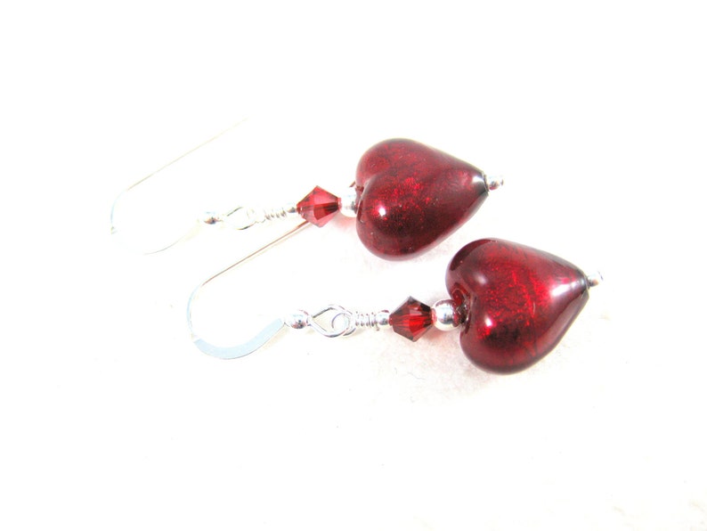 Love Murano Earrings Valentine/'s Day Jewelry Valentine/'s Gift for Her Romantic Earrings Red Heart Earrings Valentine/'s Earrings