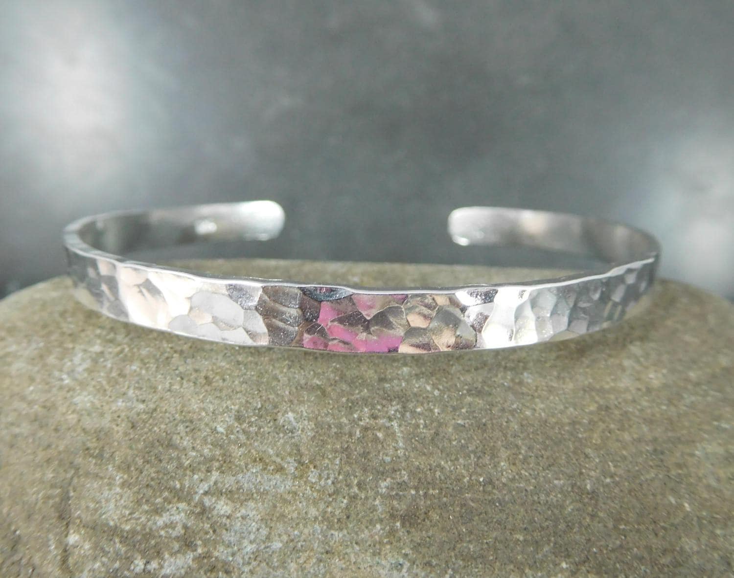 Hammered Silver Cuff Bracelet 5mm Wide Sterling Silver Open Etsy