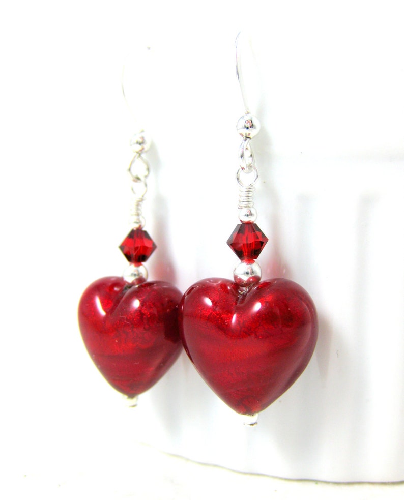 Love Murano Earrings Valentine/'s Day Jewelry Valentine/'s Gift for Her Romantic Earrings Red Heart Earrings Valentine/'s Earrings