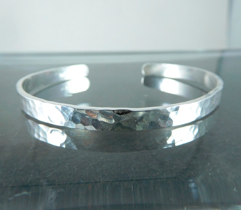 Hammered Silver Cuff Bracelet 5mm Wide Sterling Silver Open Etsy