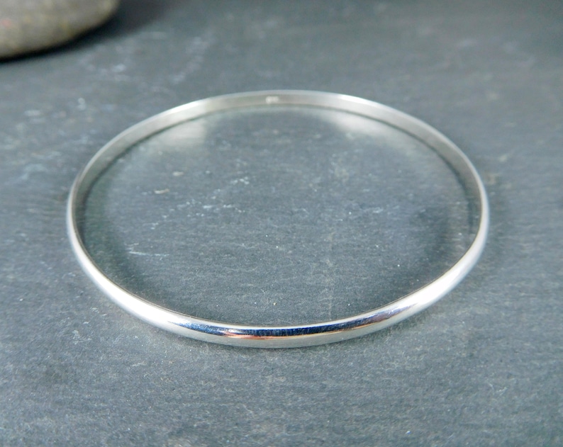 Smooth Sterling Silver Bangle Bracelet, Half Round 3mm Wide Solid 925 Sterling Silver, Domed Simple Stacking Bracelet, Minimalist Jewelry image 3