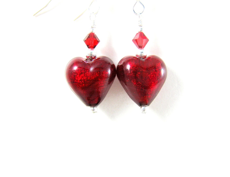 Love Murano Earrings Valentine/'s Day Jewelry Valentine/'s Gift for Her Romantic Earrings Red Heart Earrings Valentine/'s Earrings