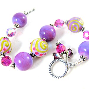 Purple & Pink Lampwork Bracelet, Chunky Bracelet, Statement Jewelry, Fuchsia Lavender Glass Bracelet, Everyday Jewelry Art Glass Sorbet image 4
