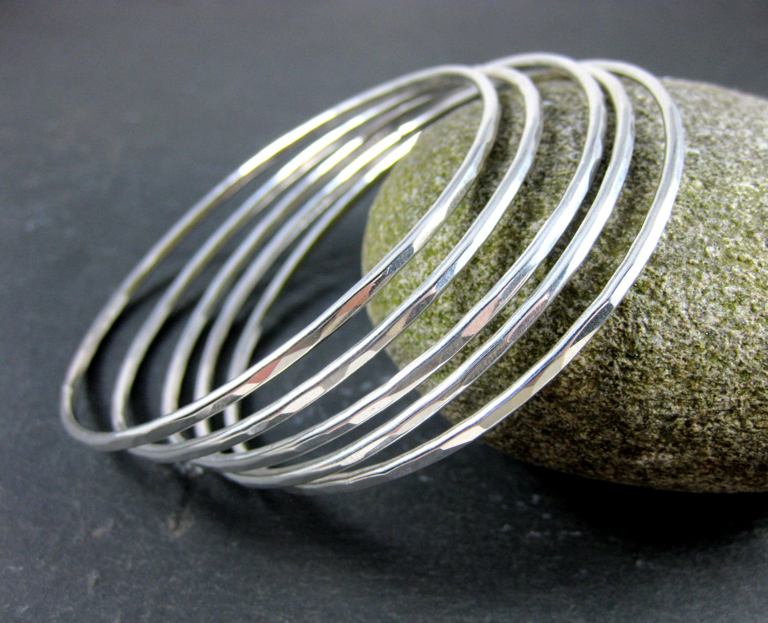 Silver Bangle Bracelets Set of 5 Sterling Silver Bracelets Stack of Bracelets Simple Hammered Solid Silver Stacking Minimalist Jewelry Etsy