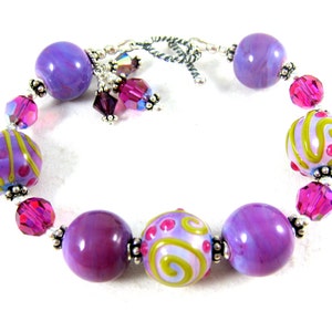 Purple & Pink Lampwork Bracelet, Chunky Bracelet, Statement Jewelry, Fuchsia Lavender Glass Bracelet, Everyday Jewelry Art Glass Sorbet image 3