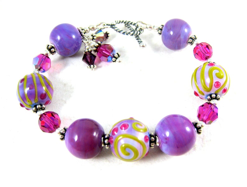 Purple & Pink Lampwork Bracelet, Chunky Bracelet, Statement Jewelry, Fuchsia Lavender Glass Bracelet, Everyday Jewelry Art Glass Sorbet image 3