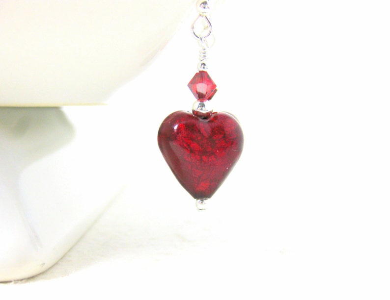 Love Murano Earrings Valentine/'s Day Jewelry Valentine/'s Gift for Her Romantic Earrings Red Heart Earrings Valentine/'s Earrings