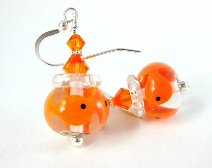 Fish Bowl Earrings, Goldfish Earrings, Glass Aquarium Earrings