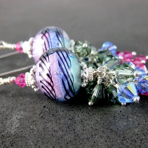 Sparkling Colorful Pastel & Silver Dichroic Glass Earrings, Pink Blue Mint Green Crystal Dangle Earrings, Sterling Silver Lampwork Earrings image 2