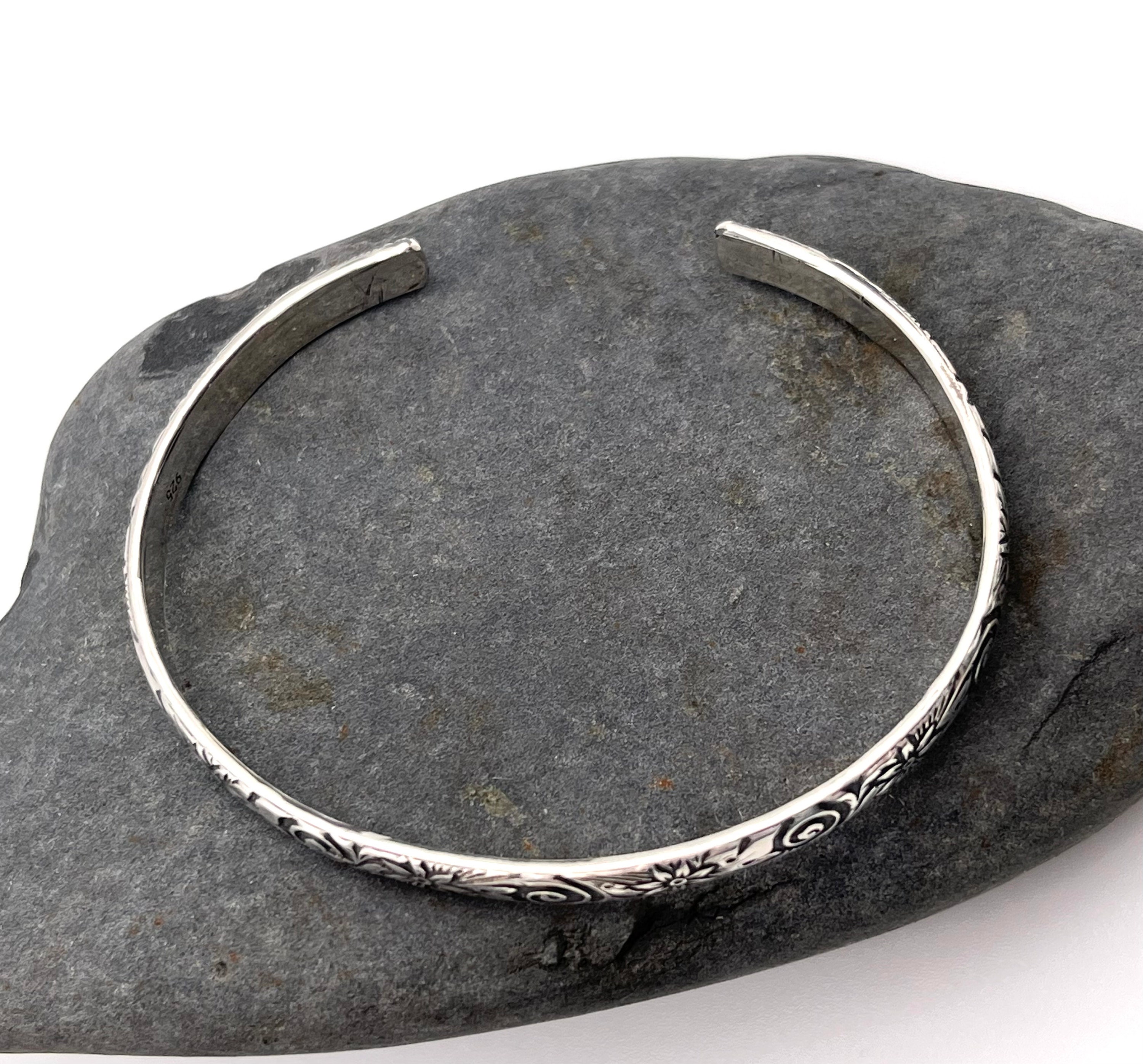 Sterling Silver Cuff Bracelet With Flowers and Swirls Sterling Silver Cuff Bracelet With Flowers and Swirls