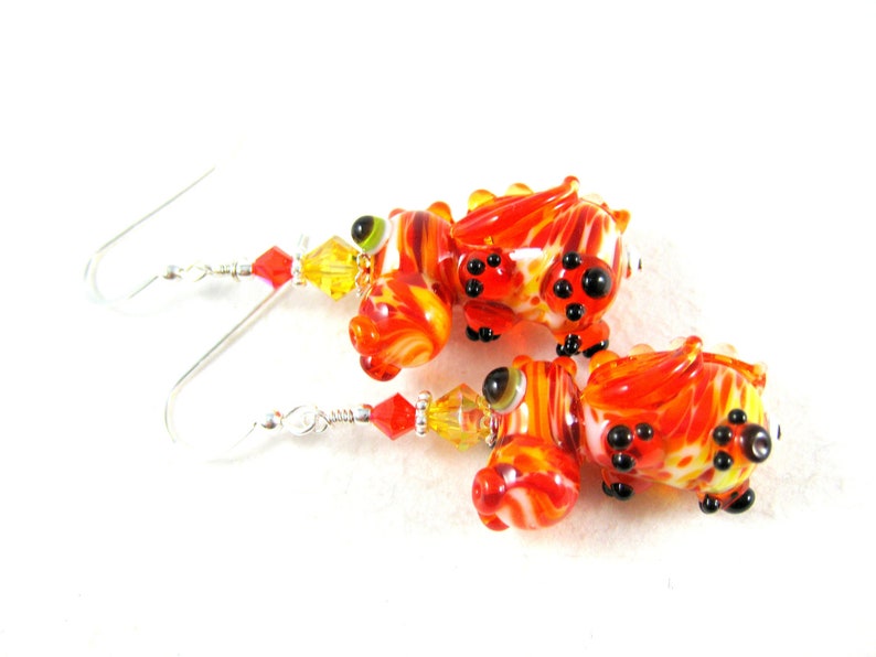 Dragon Earrings, Mythical Creature Earrings, Orange Yellow Earrings, Lampwork Earrings, Magic Dragon Earrings, Dragon Jewelry Fiery Dragon image 5