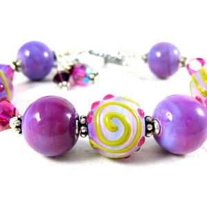 Purple & Pink Lampwork Bracelet, Chunky Bracelet, Statement Jewelry, Fuchsia Lavender Glass Bracelet, Everyday Jewelry Art Glass Sorbet image 1