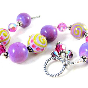 Purple & Pink Lampwork Bracelet, Chunky Bracelet, Statement Jewelry, Fuchsia Lavender Glass Bracelet, Everyday Jewelry Art Glass Sorbet image 2