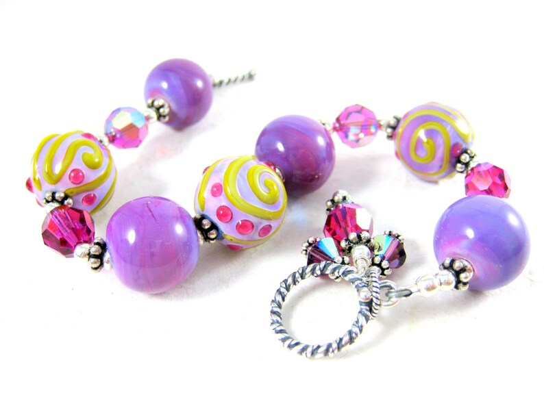Purple & Pink Lampwork Bracelet, Chunky Bracelet, Statement Jewelry, Fuchsia Lavender Glass Bracelet, Everyday Jewelry Art Glass Sorbet image 2