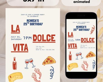 Sjabloon La Dolce Vita-verjaardagsuitnodiging | Italiaanse zomerfeestuitnodiging | Geanimeerd canvas voor Aperol-verjaardag