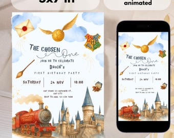 The Chosen One Birthday Evite, Magical 1st Birthday Invitation, Wizard School Party, Paperless Invite
