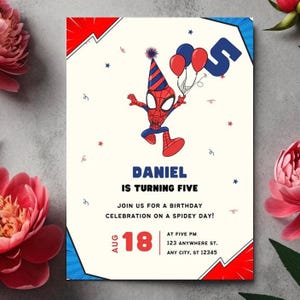 Minimalist Spidey and His Amazing Friends Birthday Invitation Template, Spiderman Birthday, Superhero Party Invite, Canva Editable