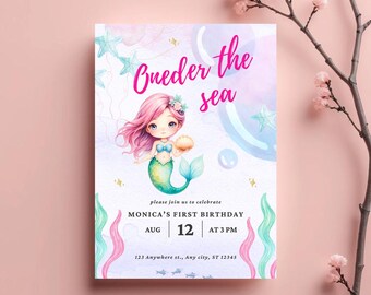 Mermaid Birthday Invitation | Oneder the Sea Birthday Invitation for Girl | Under the Sea 1st Birthday Editable Template