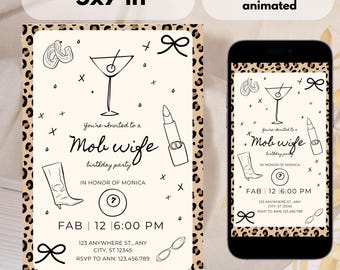 Mob Wife Birthday Invitation | Leopard Print Party Invite | Glam Mafia Theme Canva Template