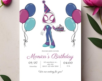 Gwen Birthday Invitation | Spidey and His Amazing Friends Birthday Invitation | Editable Spidey Invite | Spiderman Fan Art Template