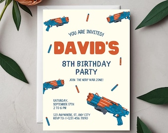 Nerf Birthday Invitation Template | Nerf Party Invite | 10th Birthday Invitation | Editable Canva Template | Kids Birthday Invite