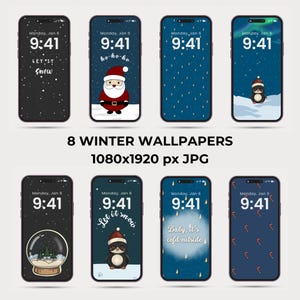 Winter phone Wallpaper Bundle. 8 Digital JPG Files. Christmas phone wallpaper. New year iPhone background wallpaper. Instant Download.