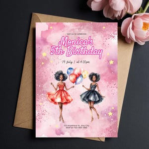 Barbie Invitation Digital Template | Editable 5th Birthday Barbie Invitation Template for Black Girl | DIY Canva | Party Princess Theme