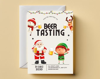 Beer Tasting Invitation Template. New Year Invitation Template for Beer Party. Editable Digital Invite Canva. Fully editable