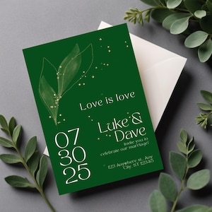 LGBT+  Canva wedding invitation template. Perfect for gay couple. Elegant gay wedding invite. Green wedding invitation Canva template