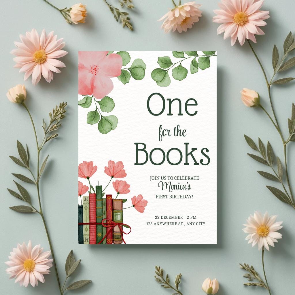 One for the Books First Birthday Invitation | Editable Template | Storybook Theme | First Birthday Invite | Book Themed Party