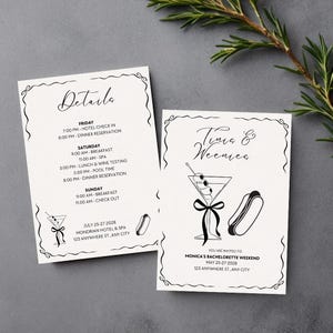 Weenies and Martinis Bachelorette Weekend Invitation | Editable Bridal Shower Canva Template | Dirty Martini Bachelorette | Travel Itinerary