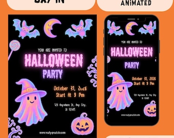 Halloween Party Invitation | Animated Glow Halloween Invite | Spooky Ghost & Pumpkin Evite | Gloween Party