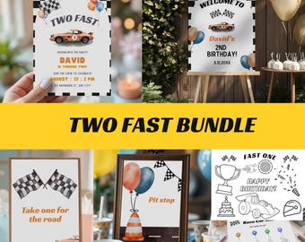 Two Fast Invitation Birthday Bundle – Race Car Decor and Invitation, Signs and Activities | 2nd Birthday Printable Set | Editable Templates