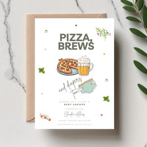 Pizza, Brews & Diapers Invitation | Coed Baby Shower Invite | Instant Download | Fun Party Invite |  Editable Co-Ed Invite | Canva Template