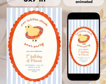 Farm Theme Birthday Video Invite | Chicken 3rd Birthday Pool Party Invitation | Animated & Printable Canva
