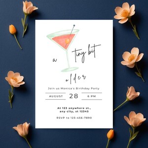 A Tiny Bit Older Invitation Template – Martini Theme Editable Canva Template, Minimalist & Modern, Tini Birthday Invite, Espresso Martini