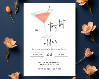 A Tiny Bit Older Invitation Template – Martini Theme Editable Canva Template, Minimalist & Modern, Tini Birthday Invite, Espresso Martini