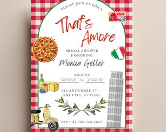 Thats Amore Bridal Shower Invitation | Italian Theme Bridal Shower Invitation | | Italian Bachelorette | Pizza and Wine | Canva Template