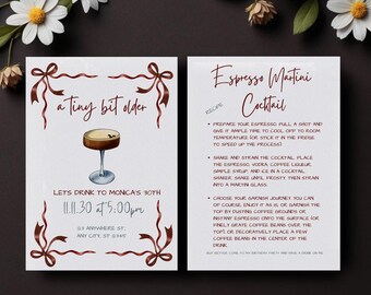Handgetekende 30e verjaardagsuitnodiging: espresso-martinirecept voor een klein feestje