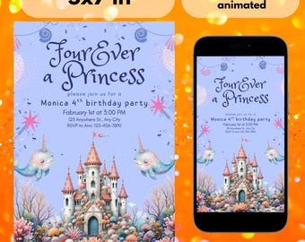 Fourever Princess Birthday Invitation, Editable Princess Party Template, Girl Invite