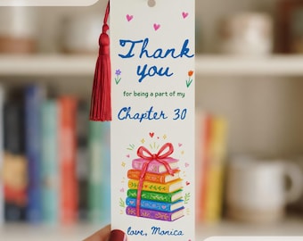 Sjabloon voor boekenlegger-cadeautjes | Bewerkbare Canva boekenlegger-feestjes | Boekenthema babyshower & verjaardag | Printbaar bedankkaartje