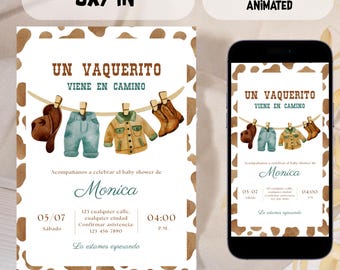 Cowboy Baby Shower Invitation Spanish | Editable Western Baby Shower | Un Vaquerito Fiesta Digital Invite | Cowboy Theme | Canva Evite