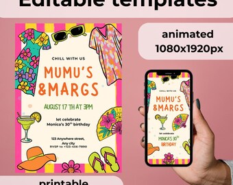 Moo Moo and Margaritas Birthday Invitations, Editable Digital Invite for Ladies Night, Fun Pajama Party, 30th Birthday Invitation Canva